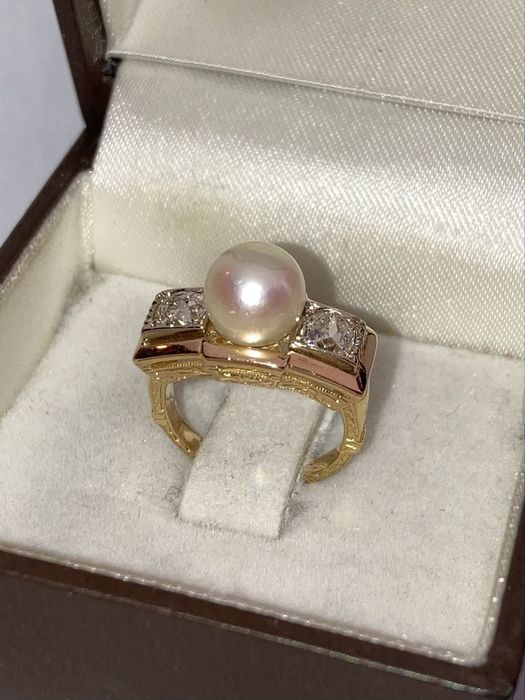Inel vintage aur 18kt.cu diamante 0.55 si perla
