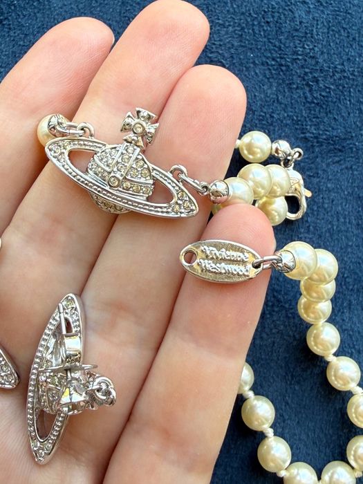Комплект Vivienne Westwood: колье Mini Bas Relief Pearl + серьги