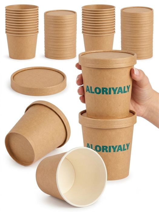 Одноразовая бумажная посуда: стаканы, bowls, касушки