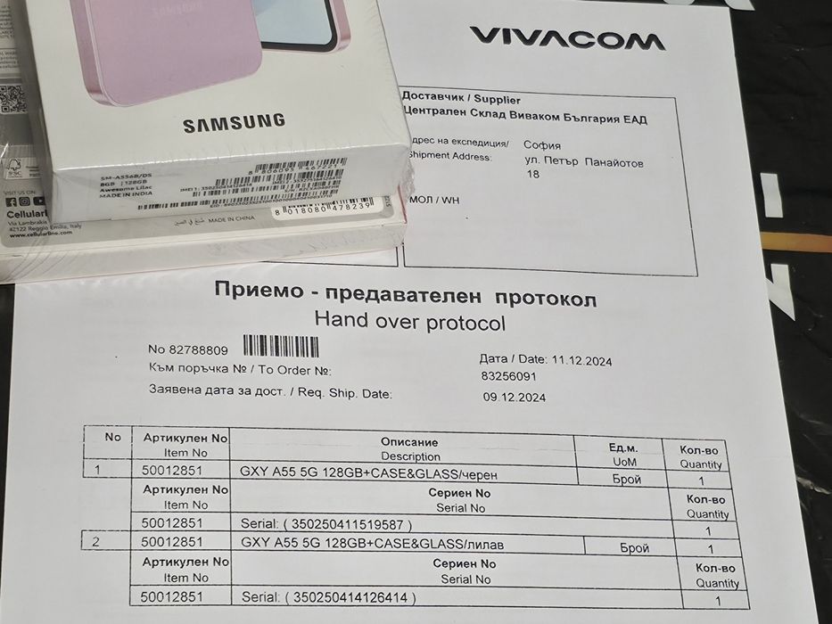 ***ЗАПЕЧАТАН 128GB Samsung A55 5G Гаранция Vivacom 2026 Lilac | Лилав
