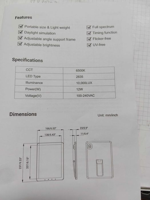 lampa portabila luminoterapie