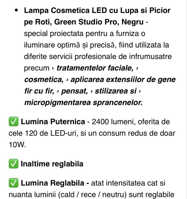 Lampa cosmetica, ca noua