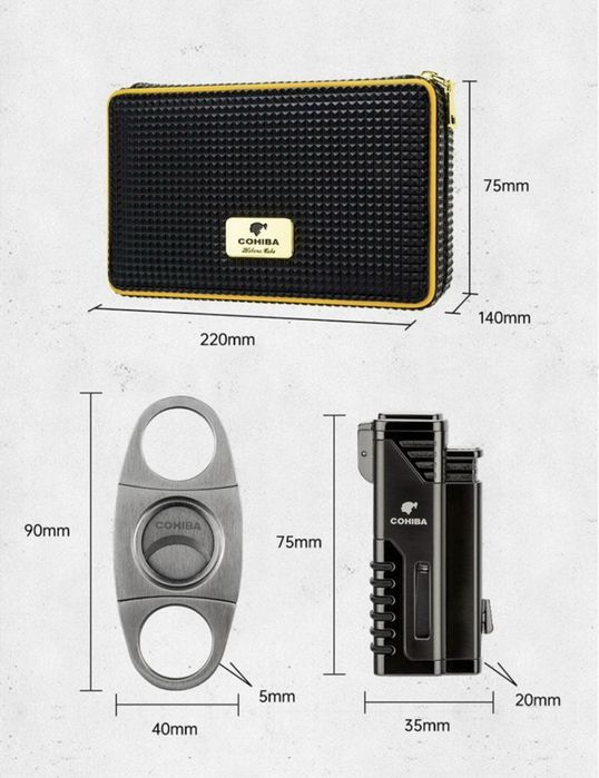 Преносим Хумидор За Пури със запалка ,Гилотина и Дигитален Хидрометър