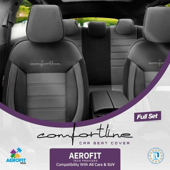 Луксозна Тапицерия OTOM текстил с еко кожа COMFORT LINE Design – Сиво-Черна със сив шев