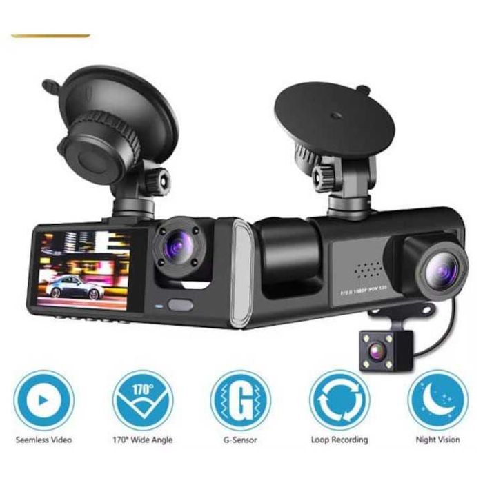 Видеорегистратор за автомобил с 3 канални камери, 1080P HD