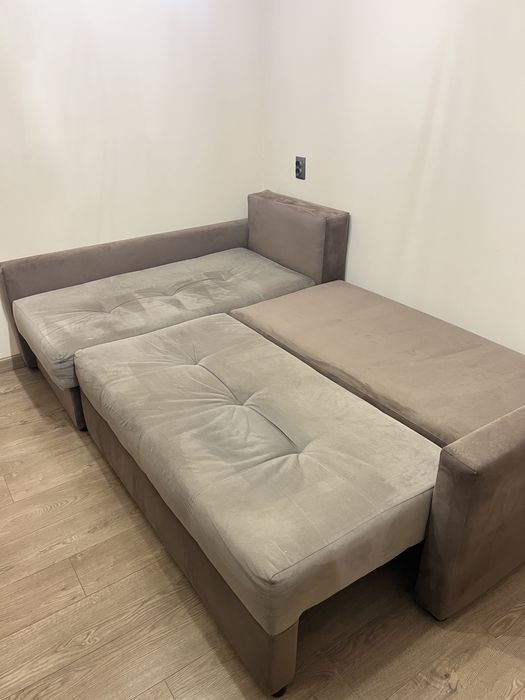 Ъглов диван 140/240 в опция сън и ракла, сив/кафяв