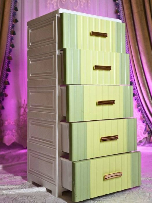 Комод пластиковый 5-ярусный (3 цвета: зелёный, кофе, оранжевый)

• Уни