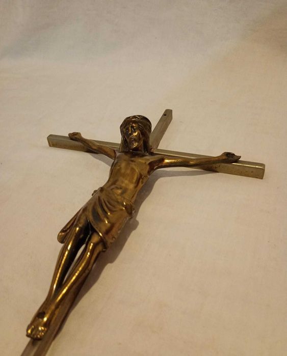 Cruce / crucifix vechi, de dimensiuni mari, din alama/bronz, de colectie