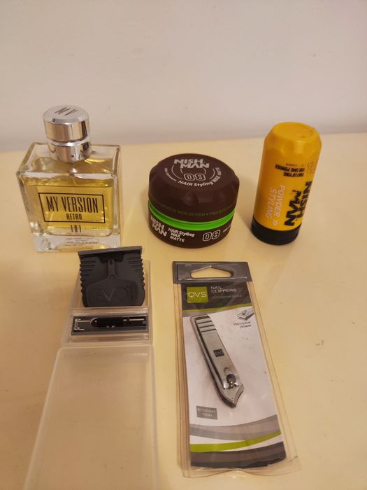 Мужской набор, туалетная вода, воск для укладки волос, станок