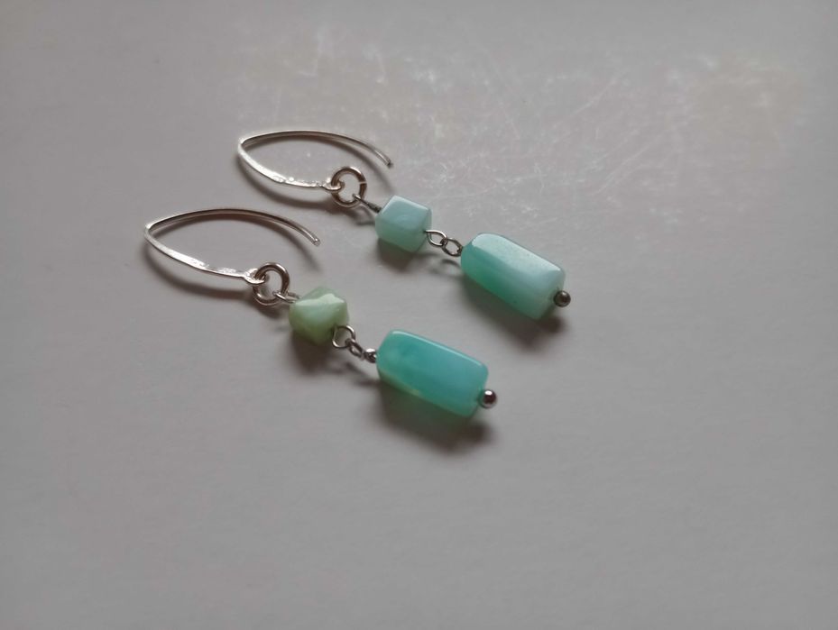 set argint si pietre naturale,opal bleu Peru,bratara si cercei