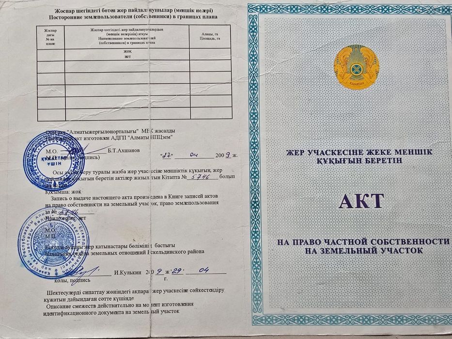 Продам участок в селе Бактыбай с недосторойными сооружениями