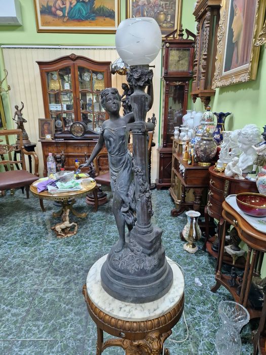 Голяма уникална антикварна френска бронзова лампа