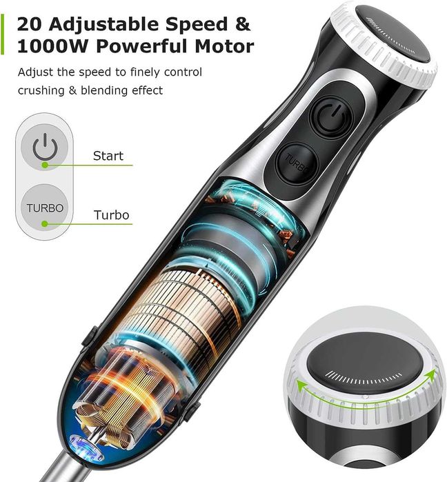 Ръчен блендер Bonsenkitchen от неръждаема стомана, 4-в-1