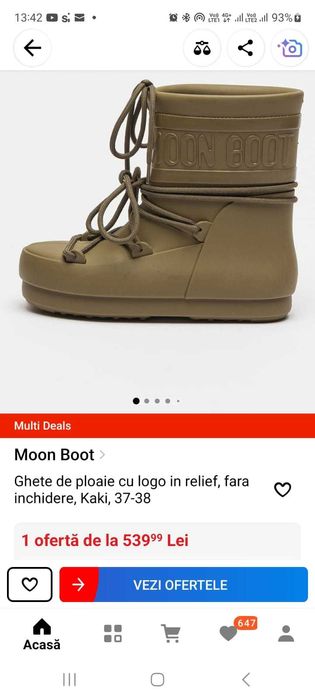 Ghete de ploaie Moon Boot, logo in relief, Nr 37-38, Kaki, NOU