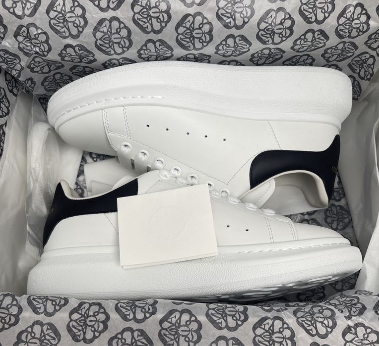 Adidasi Alexander Mcqueen negri albi white black piele naturala