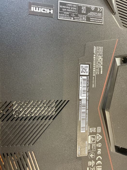 Msi gf63 thin 10scsr-1020xbg i7 10750 2,6 rtx1650ti 4gb