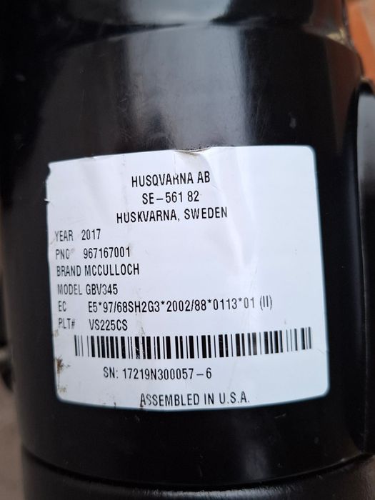 Mcculoch/ Husqvarna suflanta GBV345