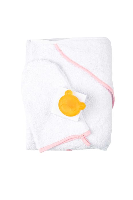 Set Cadou BEBE nou nascut: Prosop cu gluga, manusa baie, sapun natural