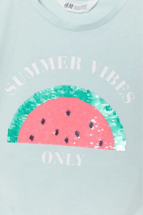 НОВА скъсена тениска с пайети H&M, р-р 158/164