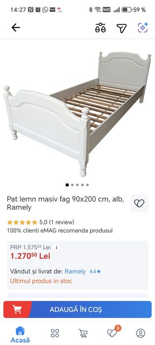 Pat lemn masiv fag 90x200