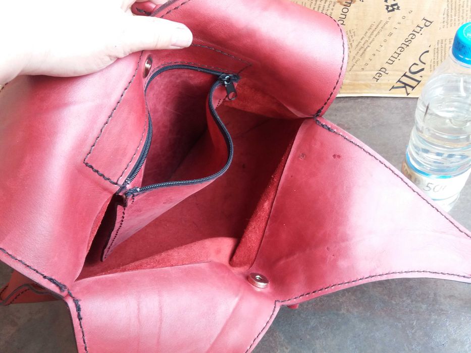 дамска червена чанта,кожена-естествена кожа