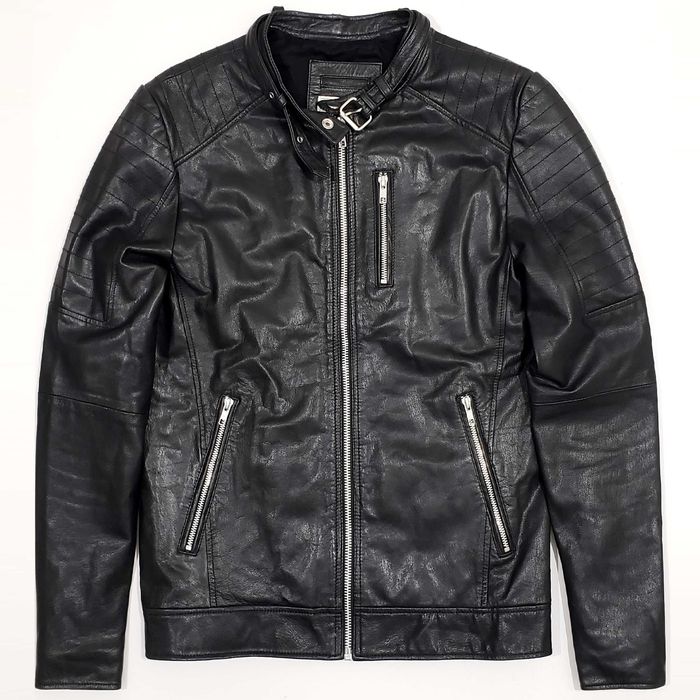 JACK & JONES Мъжко Кожено Яке Мото Естествена Кожа Като Ново S