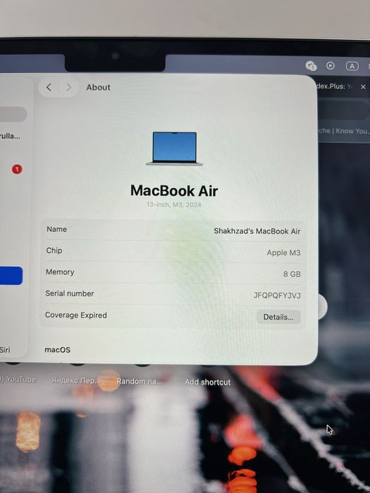 MacBook air M3 2024, 8gb, 256gb