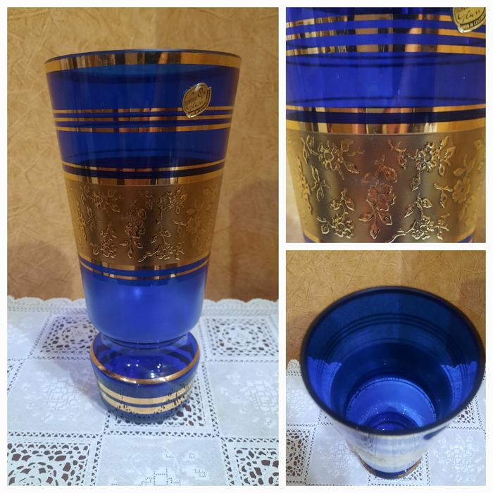 Роскошная кобальтовая ваза, Богемия, Чехословакия. Богатое золочение 2