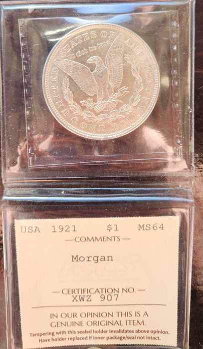 Monedă Argint Morgan Dollar 1921 - Gradată ICCS MS64 (Mint State)