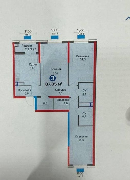 Квартира Ж/К NRG Yangi Baxt  3/8/9 100 кв.м