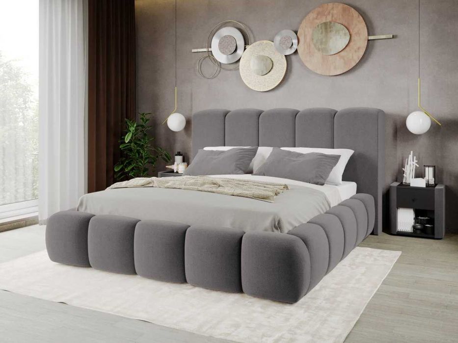 Pat Tapitat Noel Gri - Velluto 16 cu somiera rabatabila si lada