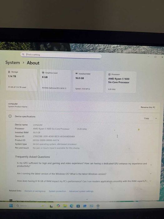 Геймърски настолен компютър, RTX 3070 Ti, Ryzen 5, 16(32)Gb DDR4, 750W