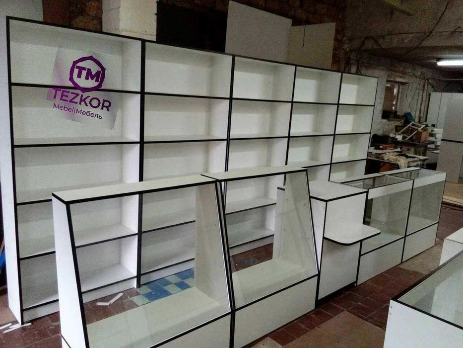 Magazin doʻkon apteka dorixona uchun mebel zakazga stellaj polka vitri