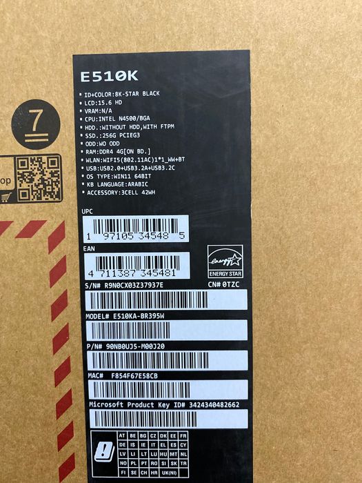 Asus E510K Ram 4 Gb SSD 256 Gb LCd 15.6 HD