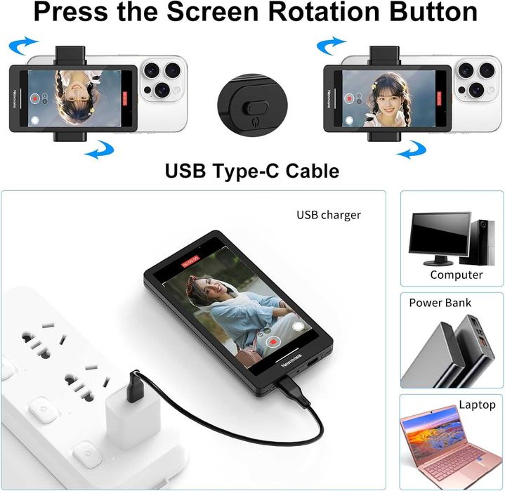 Mонитор за селфита и стрийминг 4K 30fps Жично 1080P Безжично Записване