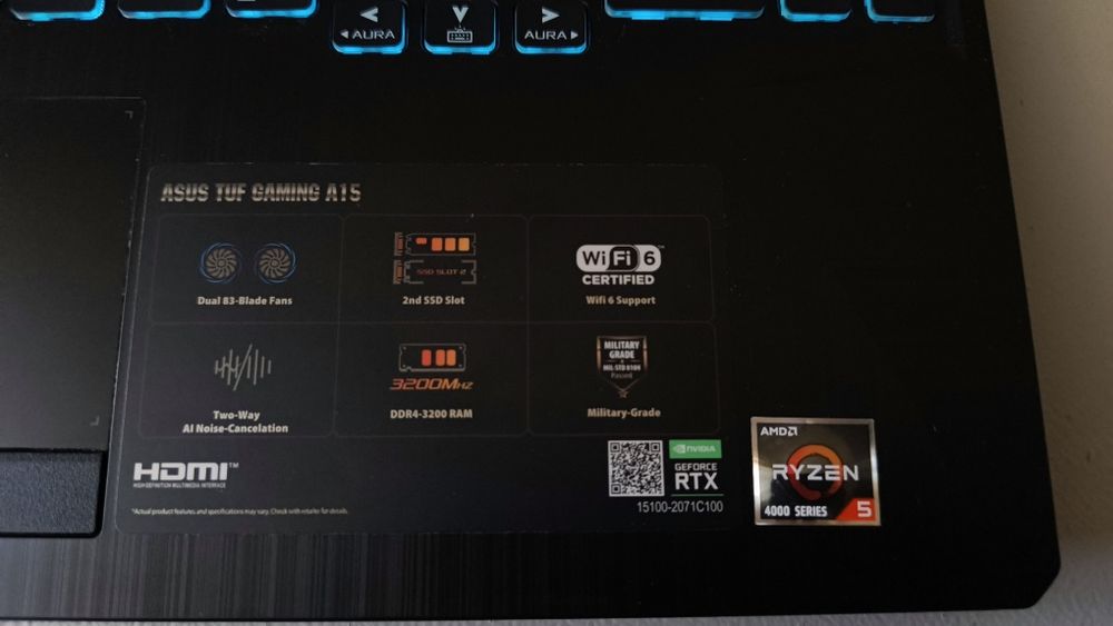 ASUS TUF Gaming A15 FA506ICB – Ryzen 5 4600H / RTX 3050 4GB / 16GB RAM / SSD 512GB / 15.6" 144Hz