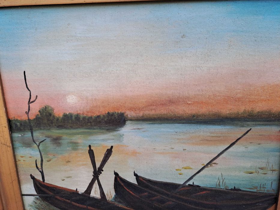 tablou vechi pictura pe carton gros 43/40 cm semnat