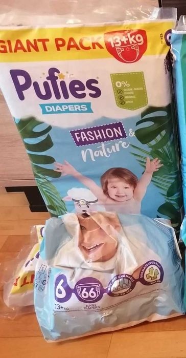 Бебешки пелени Pufies  13+ kg, 62 броя +12 броя подарък
