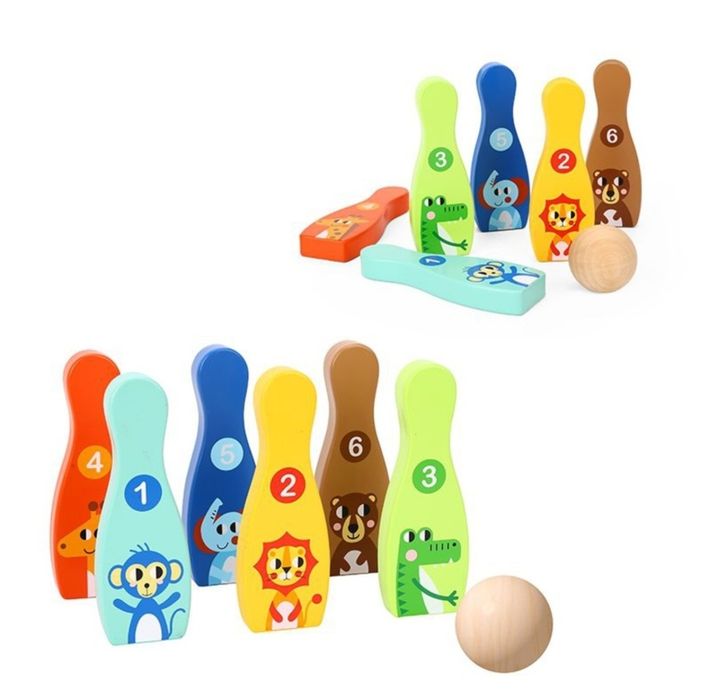 Jucarie educativa pentru copii Bowling din lemn, 3+