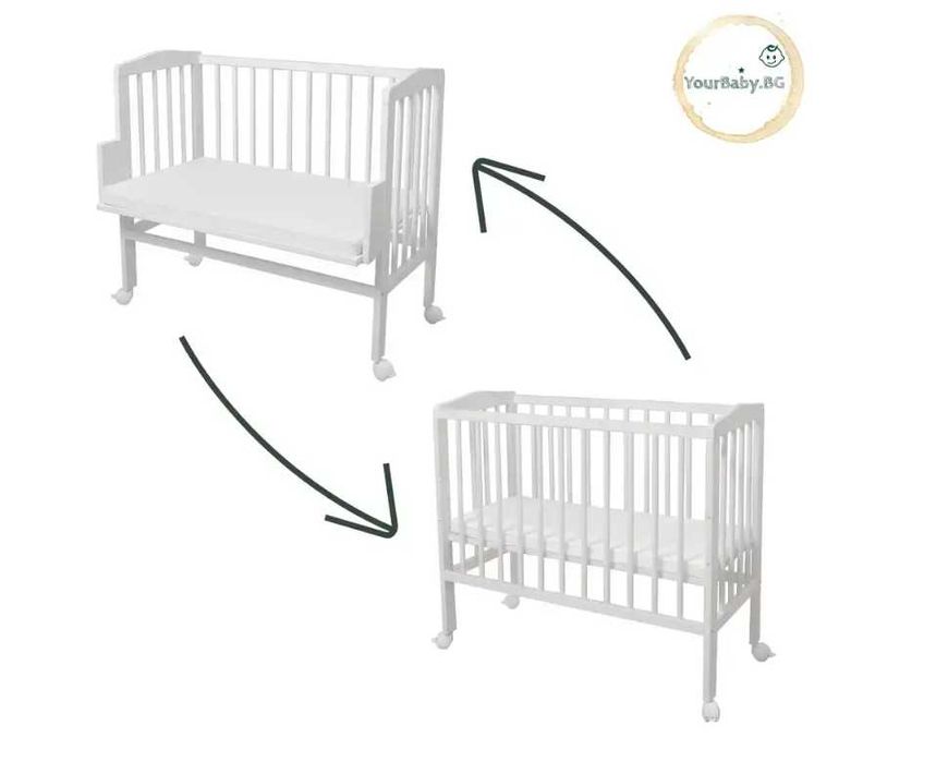 Дървено Детско Легло Кошара 2в1 Next to Me с Матрак C88 - Цвят Бяло