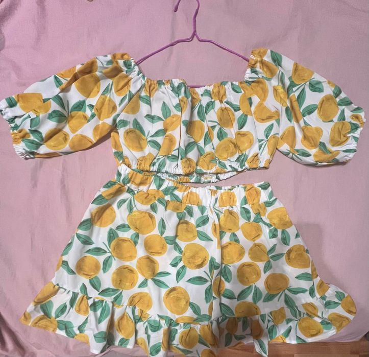Летен комплект топ + пола с лимони