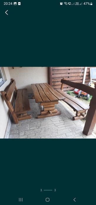 Mobilier terasa lemn masiv (masa + bănci)