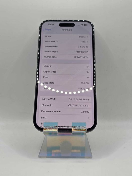Iphone 15, MEM 128GB, RAM 6GB, Black, Amanet Doamna Ghica, Cod: 86718