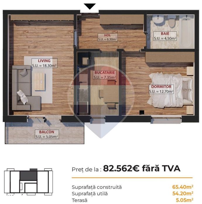 De vanzare Apartament 2 camere - incalzire in pardoseala