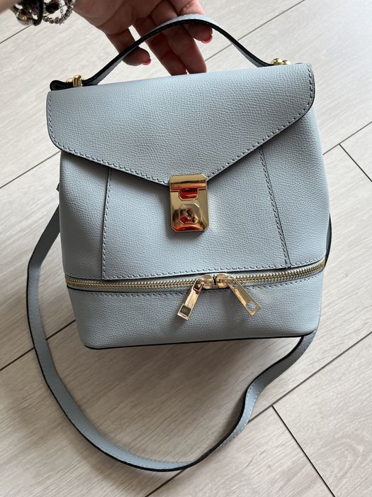 Geanta piele naturala baby blue