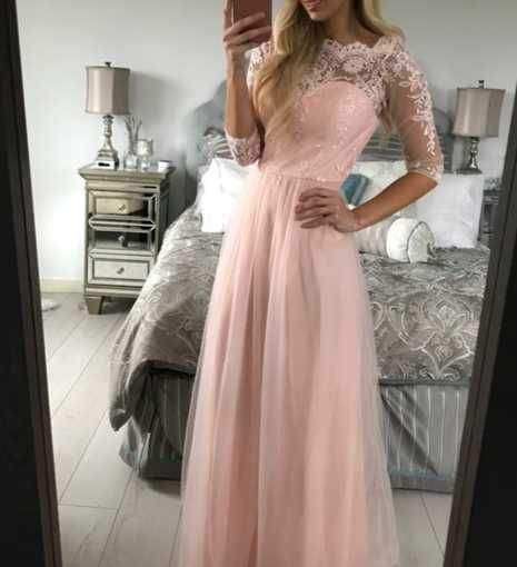 Сватбена булчинска абитурентска рокля от Англия бледорозова размер М