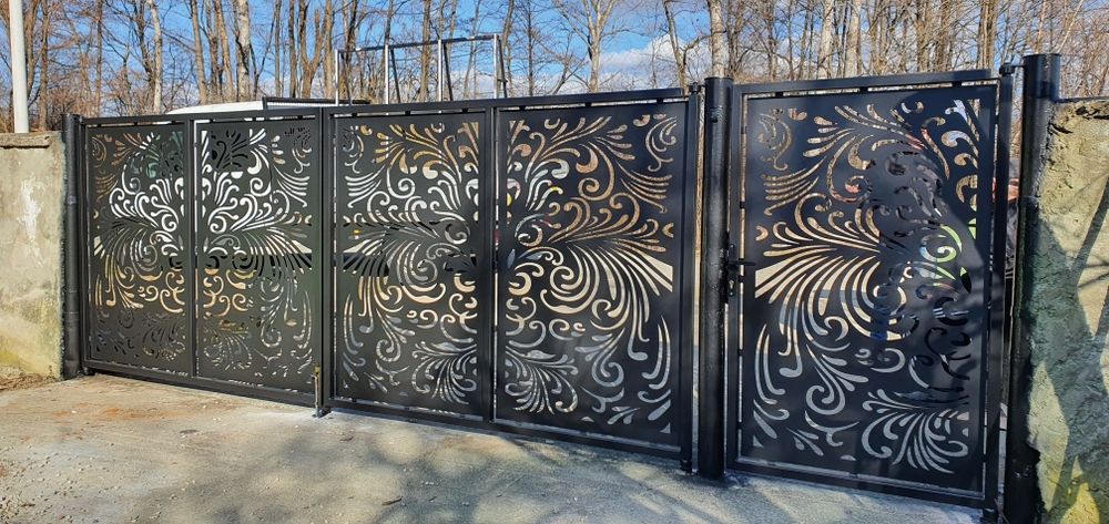 Porți, panouri gard, balustrade din tabla debitata cu plasma cnc