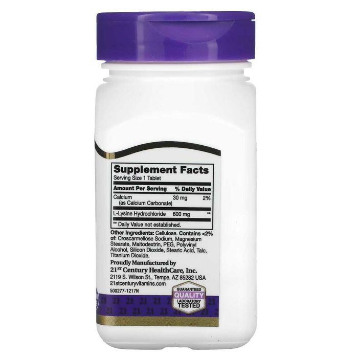 21st Century, L-лизин, 600 мг. Л-лизин 600, L-lysine 600mg