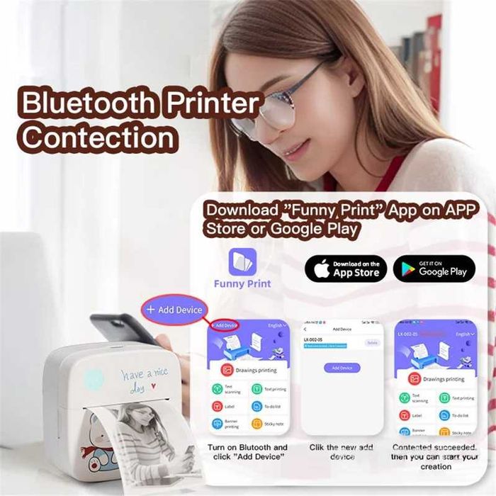 Lx-D2 Термо без мастило Bluetooth 5.2 мини принтер за снимки, бележки