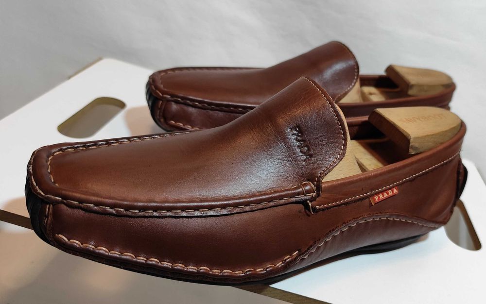 Pantofi de lux 45 45.5 mocasini slip on PRADA piele naturala moale